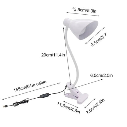 White plastic DecorBites™ led clip lamp with flexible gooseneck and USB night light led dimmable settings