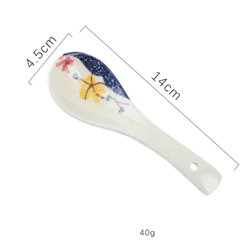 White ceramic spoon rest with colorful floral design for decorbites retro ceramic ramen bowl set accessory