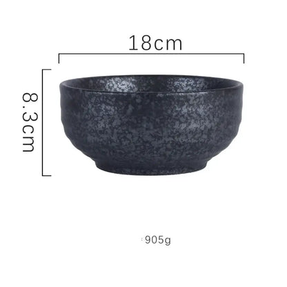 Dark gray ceramic ramen bowl with a speckled textured surface and rounded edges for kitchen and hotel use