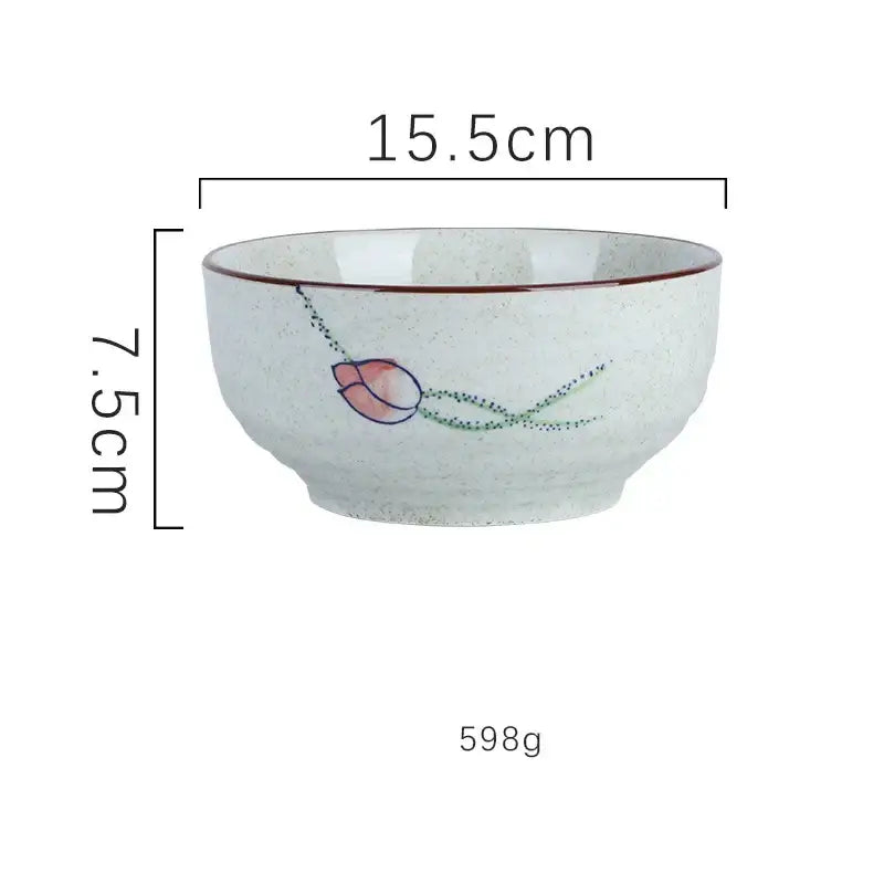 Decorbites™ ceramic ramen bowl with speckled off-white glaze and pink lotus design for kitchen and hotel use