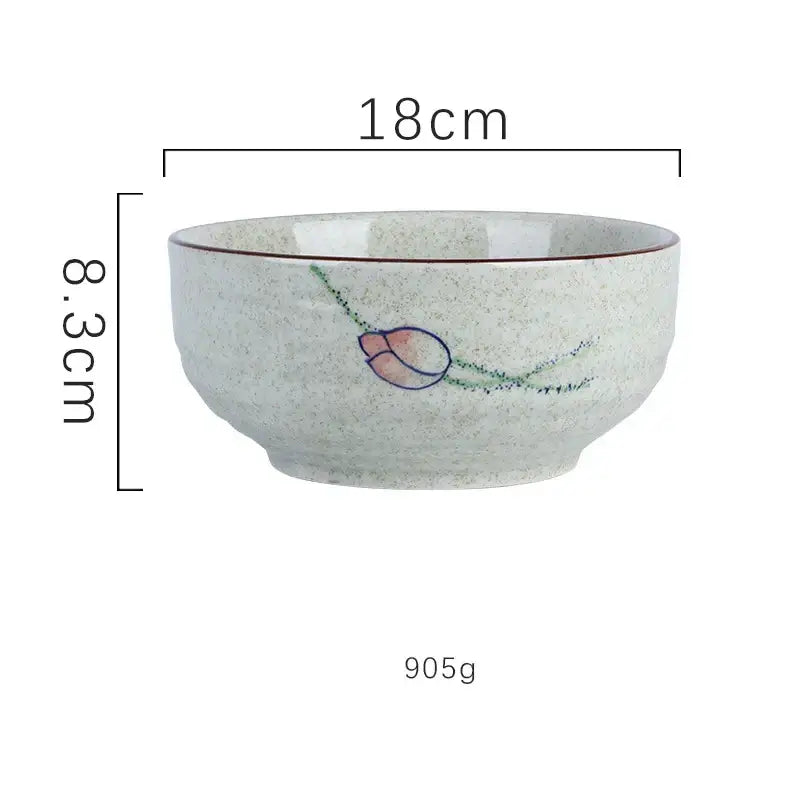 Decorbites™ ceramic ramen bowl with speckled light gray glaze and hand-painted pink lotus for kitchen and hotel use