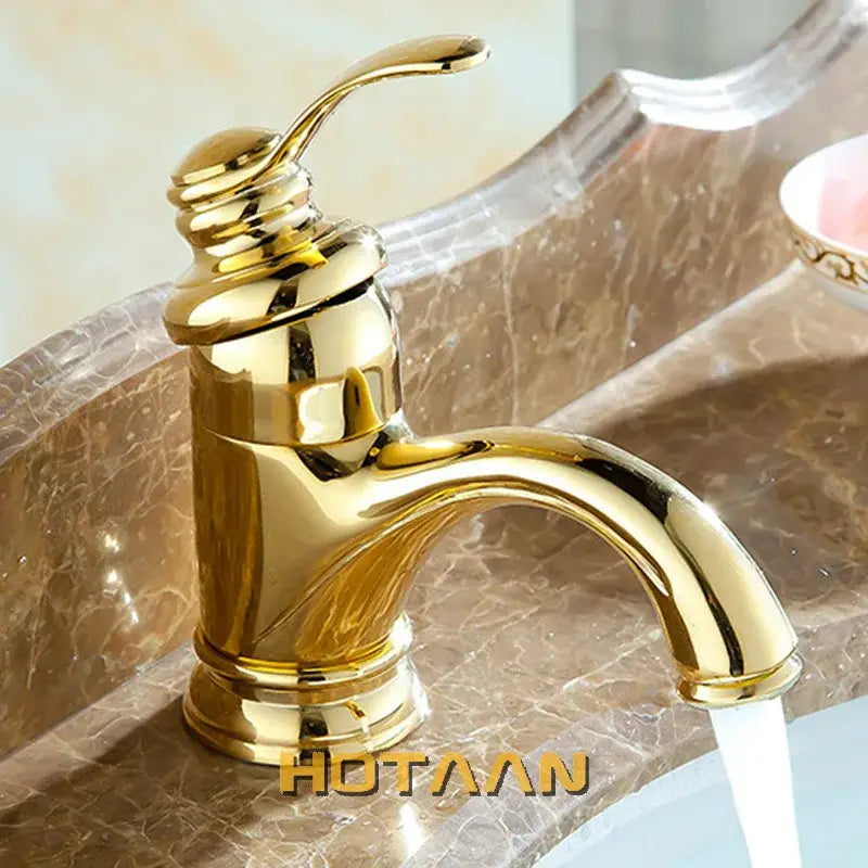 DecorBites 6 inch antique brass basin faucet with golden brass finish single-handle curved spout water mixer tap