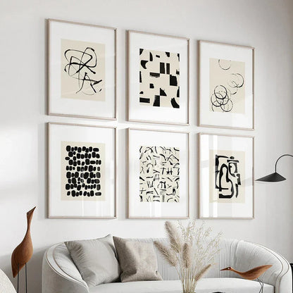 6 Black & Beige Abstract Canvas Poster Prints - Posters