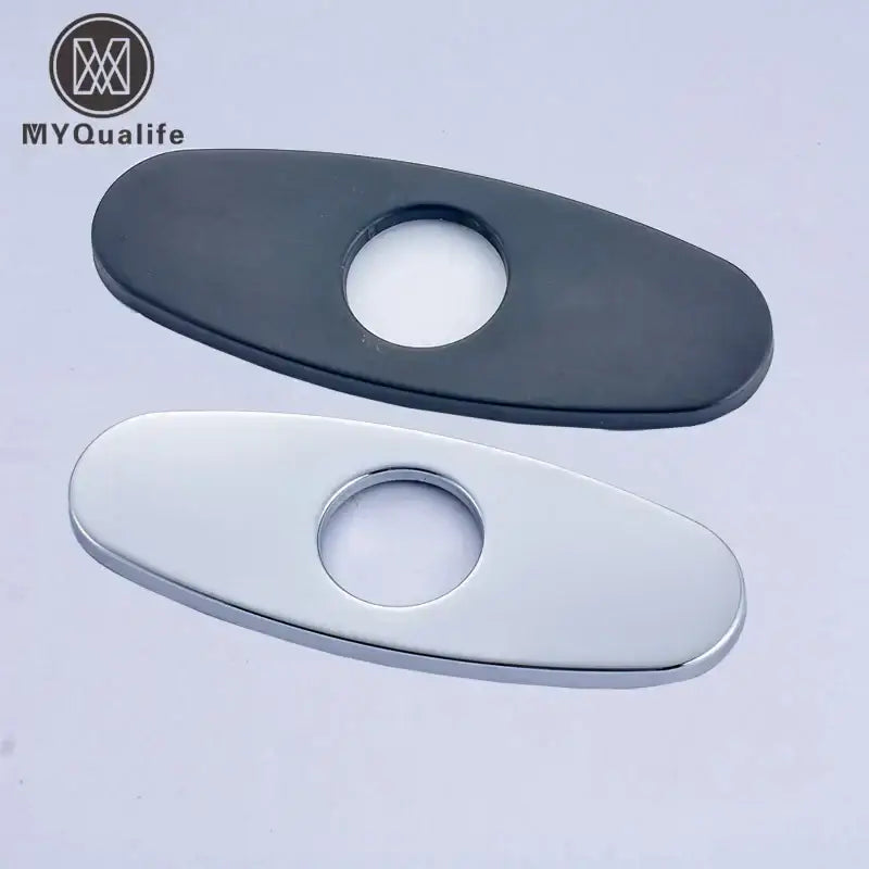 Decorbites™ black and chrome oval deck plate cover with central hole for bathroom kitchen sink faucet