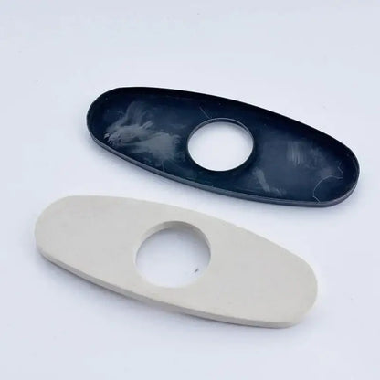 Decorbites™ black and beige plastic deck plate covers with central circular cutouts for bathroom kitchen sink faucets
