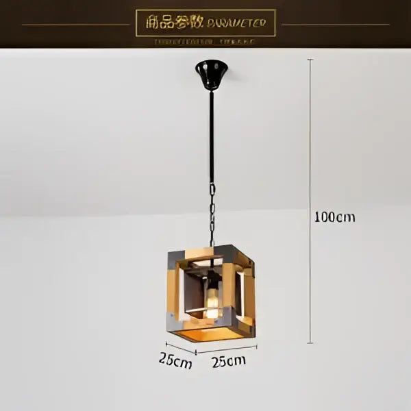 DecorBites 6-head industrial style pendant lamp with golden cube pendant light and black iron chain fixture