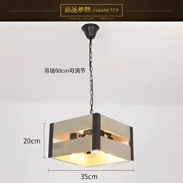 DecorBites™ 6-head industrial style pendant lamp in rustic hexagonal wood with black metal and warm lighting