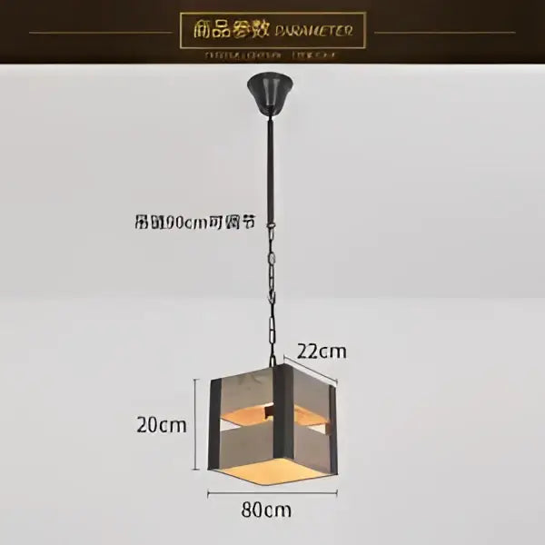 Decorbites 6-head industrial style pendant lamp with black metal cube pendant light and warm-toned glass panel suspension