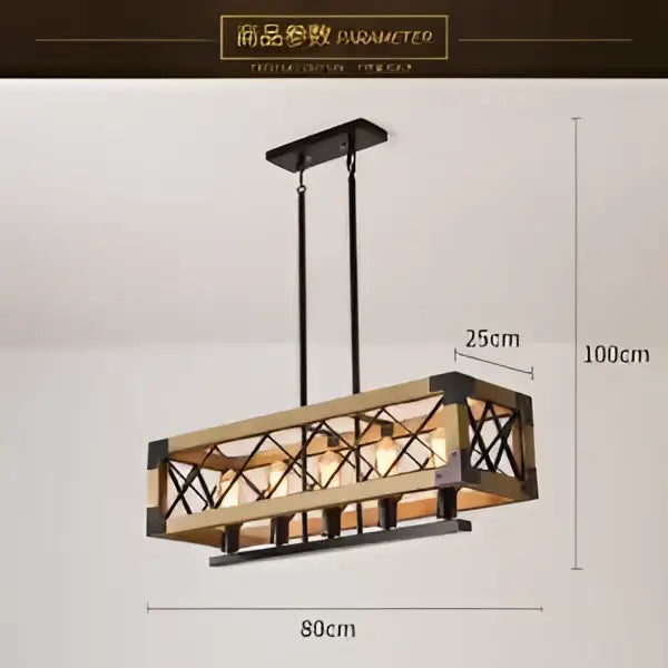DecorBites 6-head industrial style pendant lamp with black metal frame and warm-toned glass panels pendant light