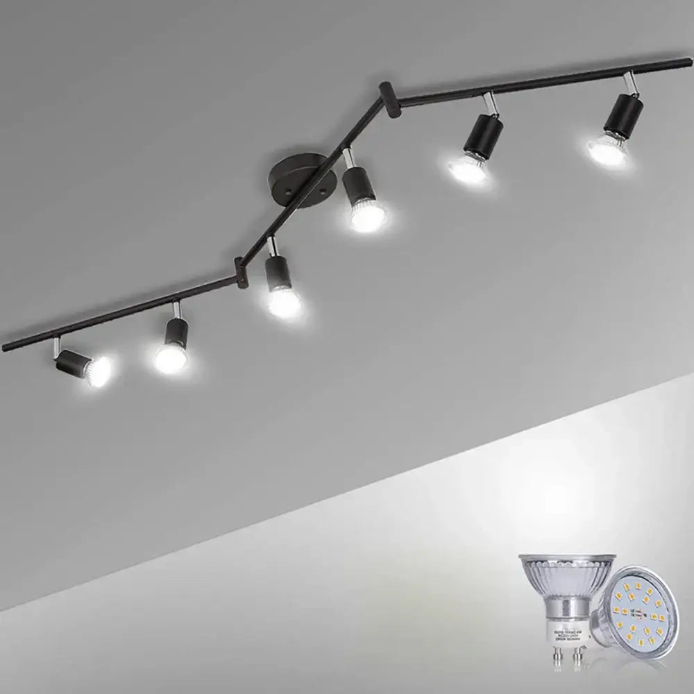 Decorbites 6 head black metal ceiling light with five adjustable angle spot lamps for living room and bedroom