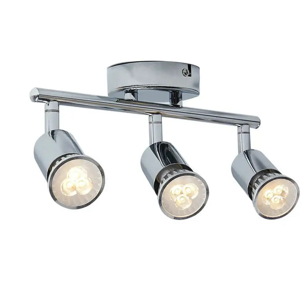 Chrome-finished DecorBites 3-light ceiling light with adjustable angle spot lamps for living room and bedroom use