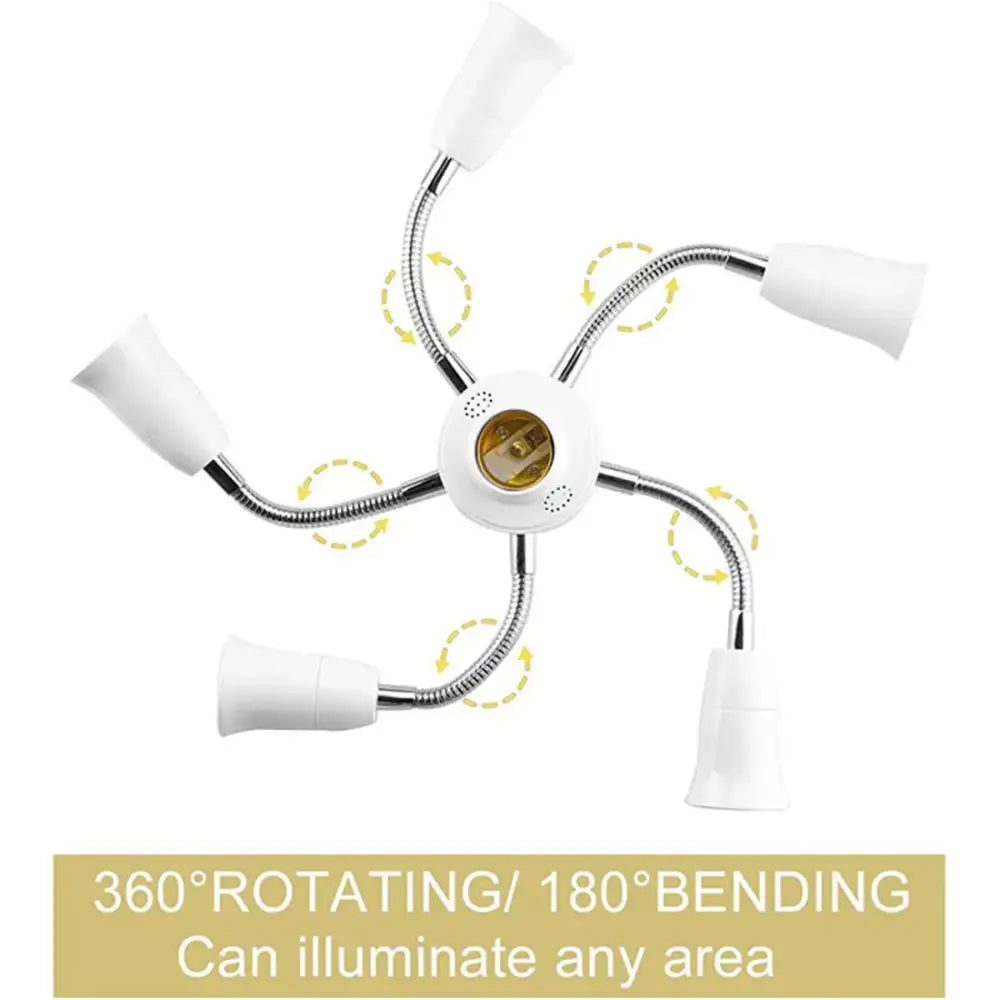 White multi-arm adjustable desk lamp with flexible metallic arms paired with decorbites™ 6-in-1 light splitter socket adapter for led bulbs