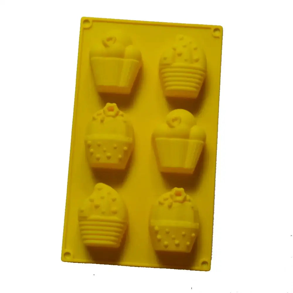 DecorBites silicone ice cream mold in yellow with six detailed cactus cavities for ice cream cake and chocolate desserts