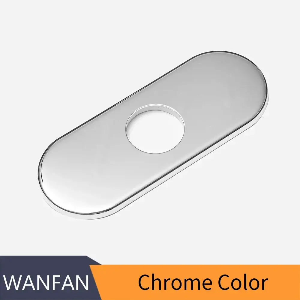 Decorbites™ 6-inch chrome finished oval bathroom sink deck plate with central hole for unused kitchen faucet mounting escutcheon