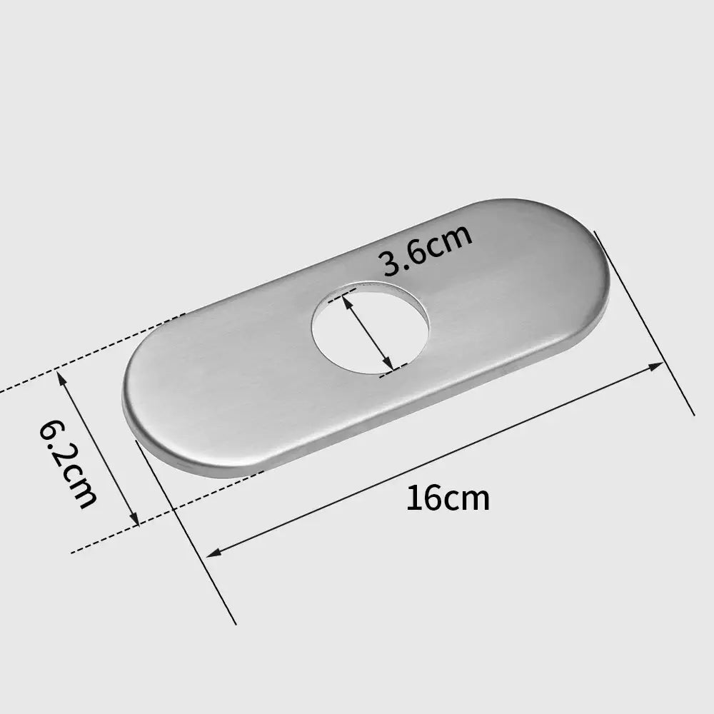 DecorBites silver metallic bathroom sink deck plate with 16cm length and central hole for kitchen faucet mounting