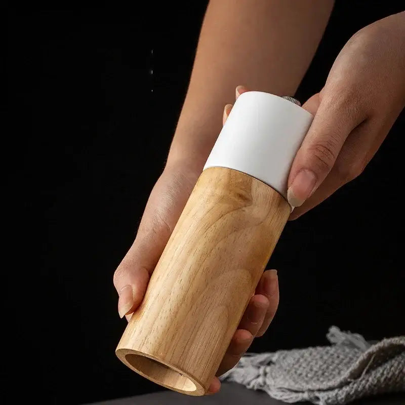 Decorbites™ 6-inch manual wooden salt pepper grinder with sleek natural wood grain and white ceramic top