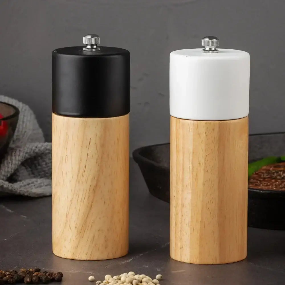 Decorbites™ 6-inch manual wooden salt pepper grinder with sleek wooden body and ceramic black and white tops