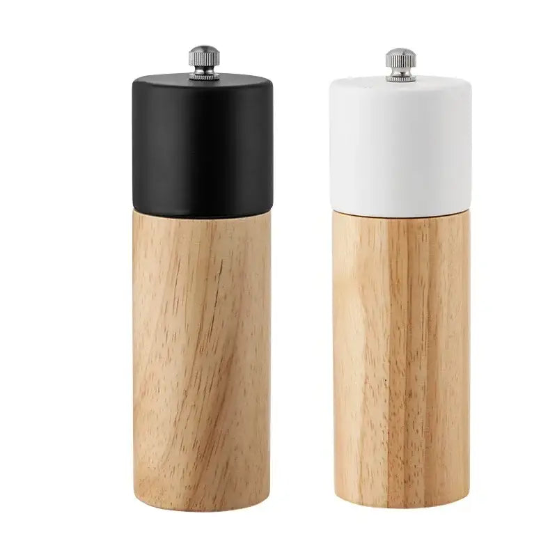 Decorbites™ 6-inch manual wooden salt pepper grinder with minimalist wooden body and black white ceramic tops