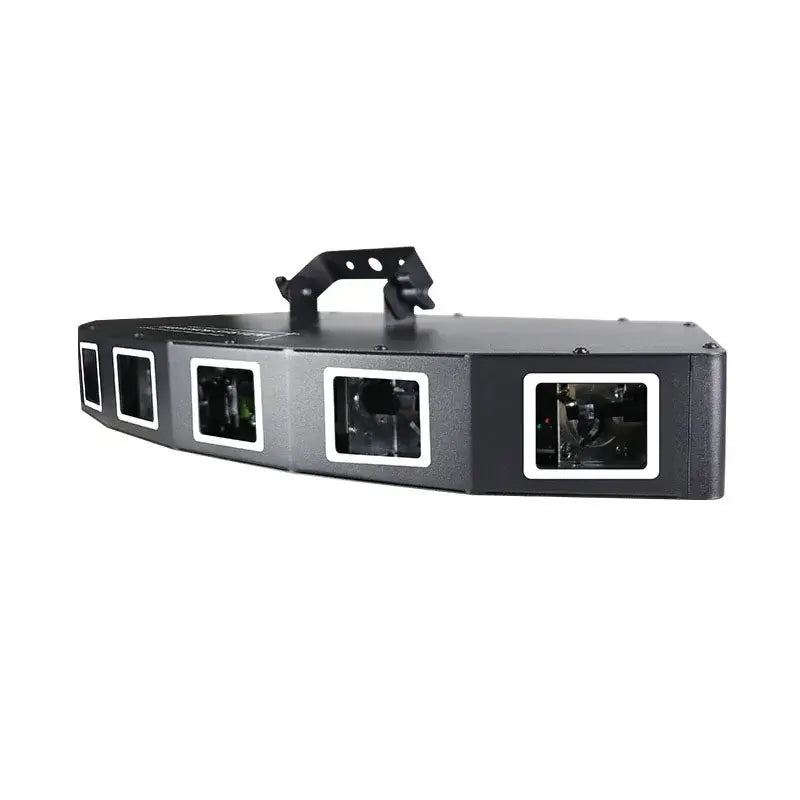 Black rectangular led rgb scanning laser projector with five square lenses and handle for dance floor use