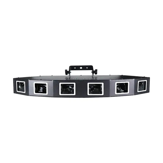Black octagonal led light bar with six square lenses and handle for decorbites rgb scanning laser dance floor projector