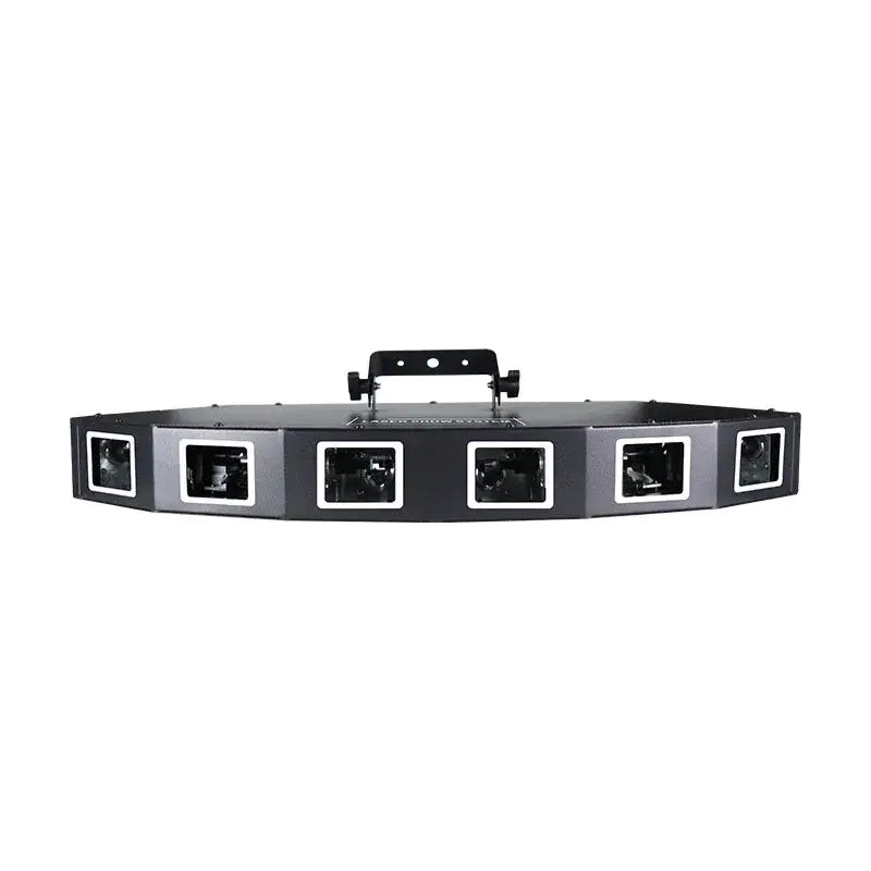 Black octagonal led light bar with six square lenses and handle for decorbites rgb scanning laser dance floor projector