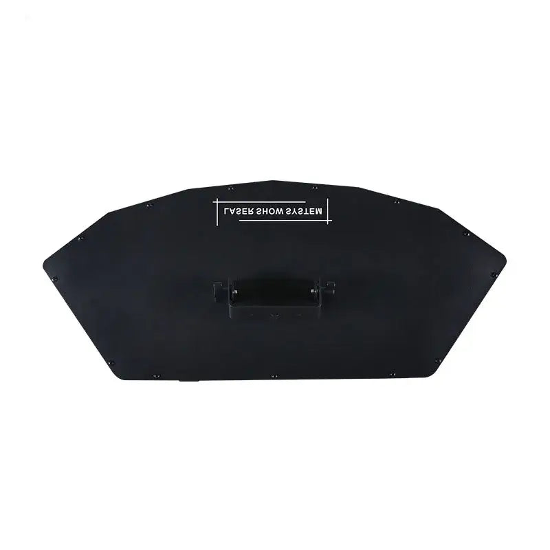 Black hexagonal DecorBites™ 6-lens rgb scanning laser projector panel with handle and mounting holes for dance floor use