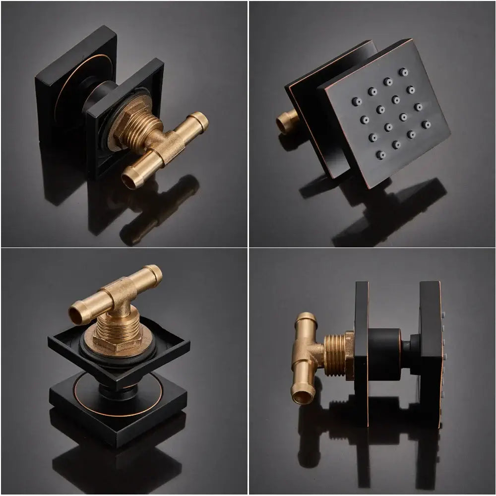 Black square shower faucet with brass accents and matching showerhead from decorbites massage jets set for spa shower massage