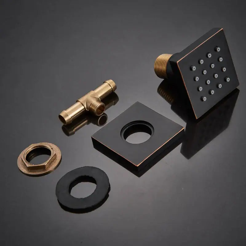 Square black matte bronze showerhead with multiple spray nozzles from decorbites™ shower massage jets set