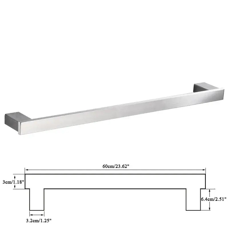 Stainless steel towel rack with sleek rectangular design and brushed finish from DecorBites brushed nickel bathroom accessories set