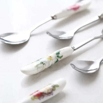 Decorbites 6-piece coffee spoon set with elegant ceramic handles and stainless steel bowls in european bone china