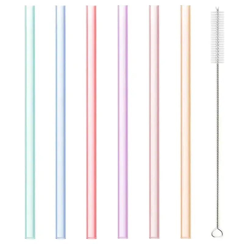 Decorbites™ six-piece reusable silicone straws set in pastel colors with metal cleaning brush for eco-friendly use