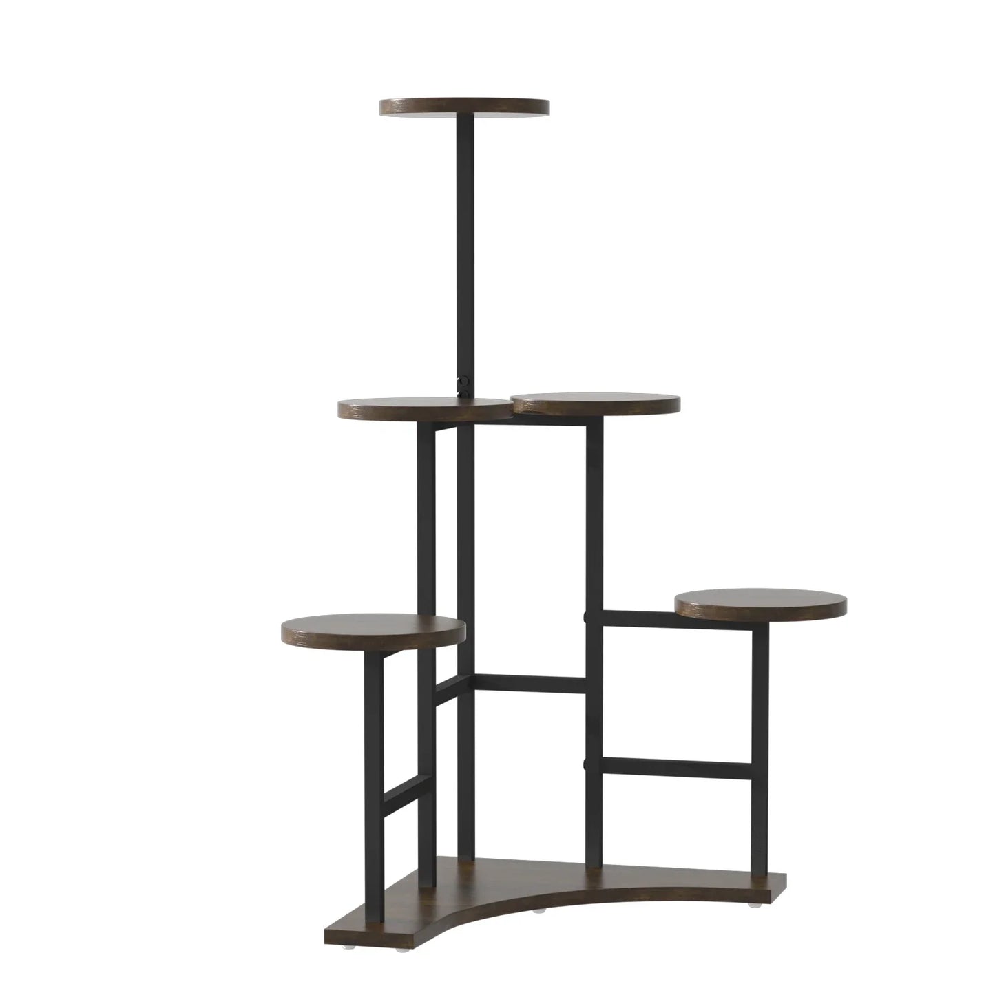 Modern decorbites 6-tier corner plant stand with dark wood shelves and black metal frame for space-saving display