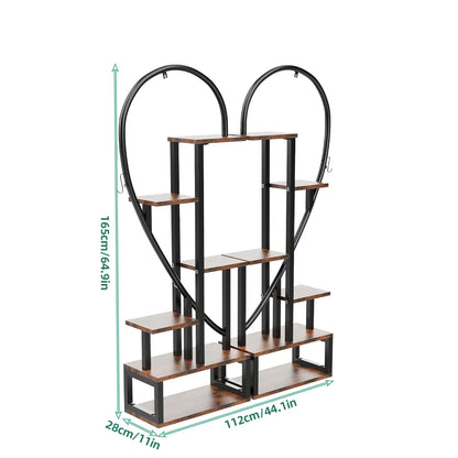 DecorBites™ 6-tier heart shape plant stand with wooden shelves and black metal frame in half heart design