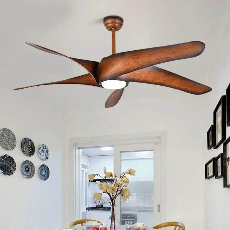 Decorbites™ 60 inch ceiling fan with remote control features five wide brown blades and a central led light fixture