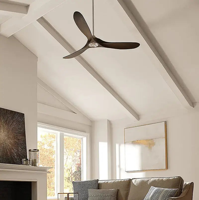 Dark bronze three-blade DecorBites 60-inch dc industrial vintage wood ceiling fan with central light fixture and remote
