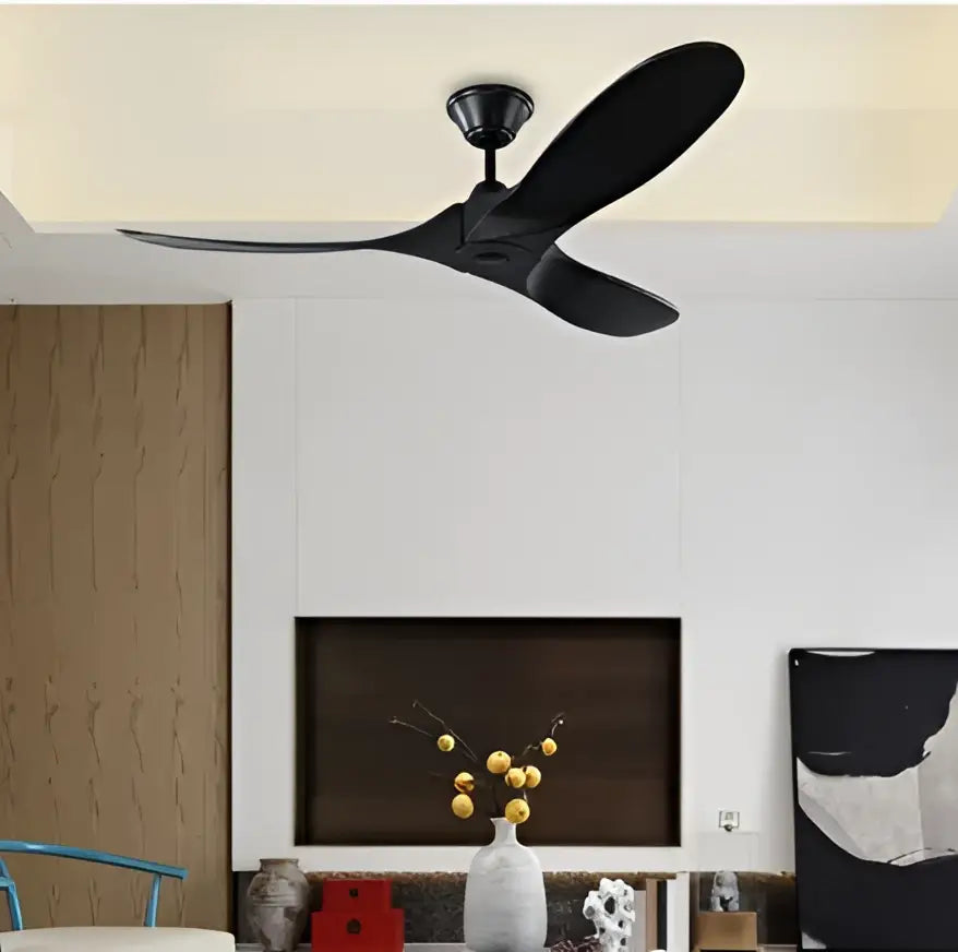 Black three-blade DecorBites 60 inch industrial vintage wood ceiling fan with remote control and modern light fixture