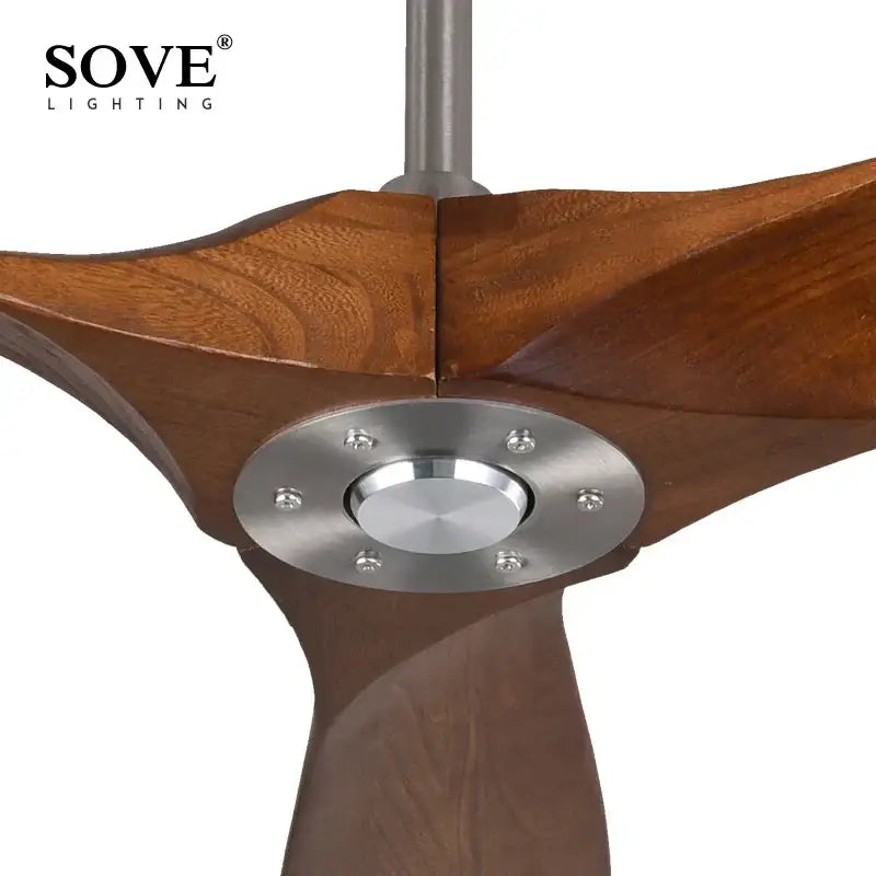 Sove lighting decorbites 60 inch industrial wooden ceiling fan with brushed metal hub and dark brown wooden blades