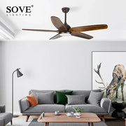 DecorBites™ 60 inch ceiling fan with solid wood blades dark bronze finish and remote control LED light 220v
