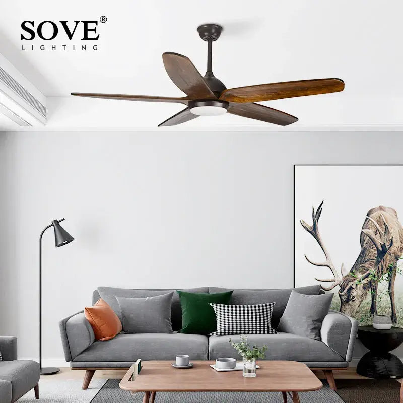 DecorBites™ 60 inch ceiling fan with solid wood blades dark bronze finish and remote control LED light 220v
