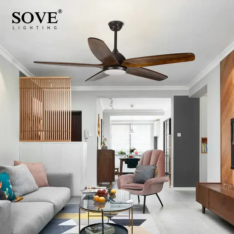 Dark brown wooden blade ceiling fan with led light and remote control from DecorBites 60 inch model