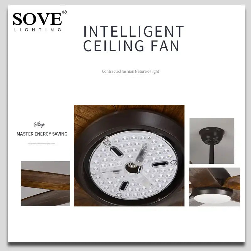 DecorBites™ 60 inch wood blade ceiling fan with dark bronze finish, led light, and remote control by Sove lighting