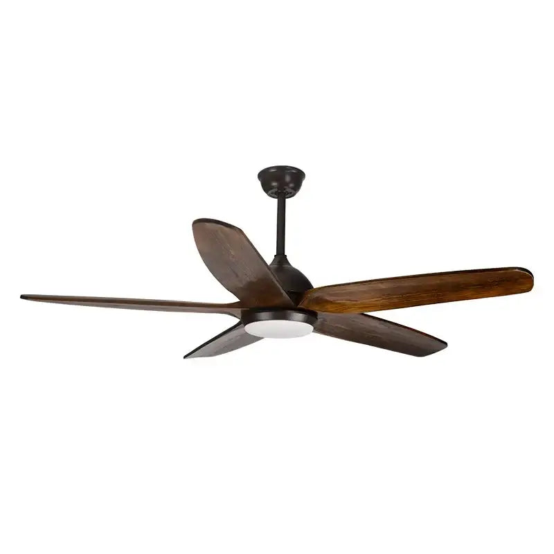 DecorBites 60 inch wood blade ceiling fan with five dark wood blades, matte black finish, led light, and remote control