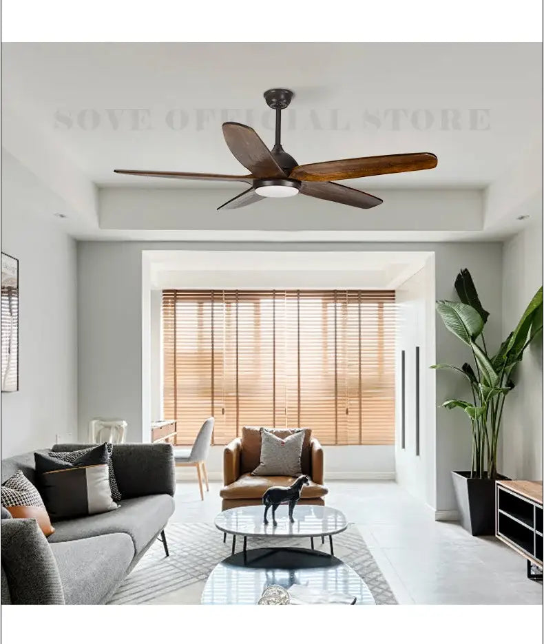 DecorBites™ 60 inch dark brown wooden blade ceiling fan with led light and remote control for efficient cooling