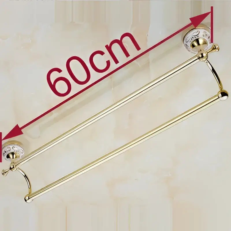 Decorbites 60cm double towel bar with ceramic gold finish and ornate decorative end caps for bathroom accessories