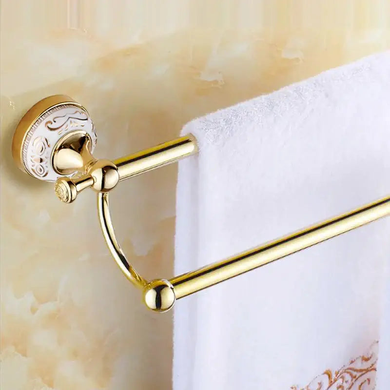 Decorbites 60cm double towel bar with gold ceramic finish and polished metal bars for bathroom accessories