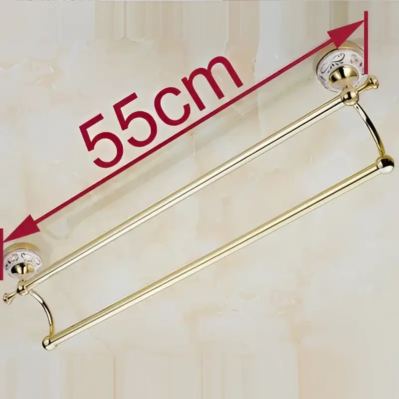 Decorbites™ 60cm double towel bar in gold-colored ceramic finish with decorative crystal knobs and polished metal design