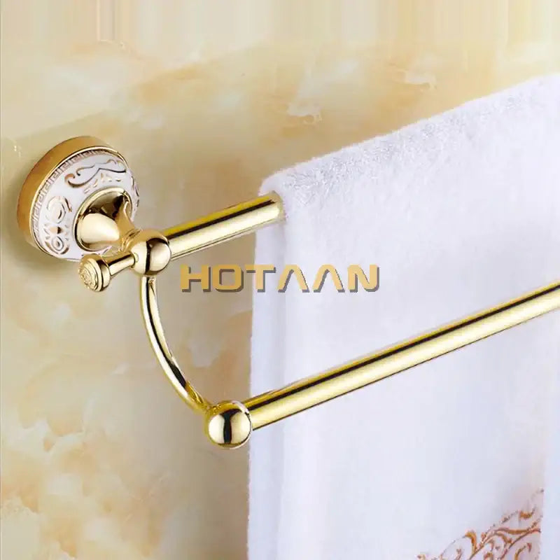 Decorbites™ 60cm double towel bar with gold ceramic mounting plate and polished metal bars for bathroom accessories