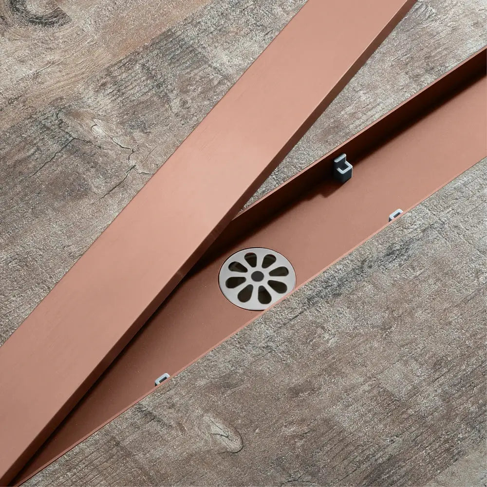 Decorbites 60cm rose gold bathroom floor drain strainer with copper-colored metal petal-shaped grate for shower use
