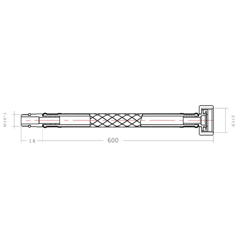 A technical drawing of a 600mm m10-1 threaded anchor bolt with diamond grip and square head for stainless steel plumbing pipes