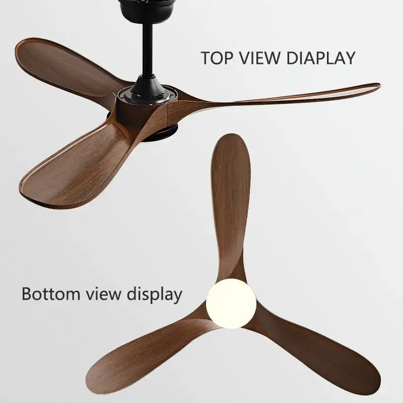 Modern decorbites 60inch ceiling fan with three dark brown wooden blades and black hub with remote and led light